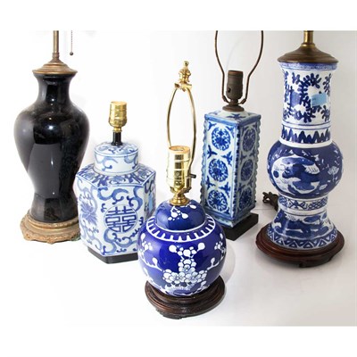 Lot 212 - Group of Five Chinese Porcelain Lamps Height...