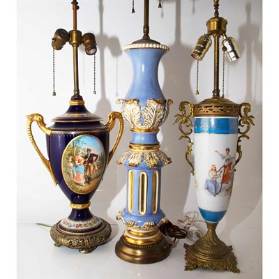 Lot 217 - Group of Three Continental Porcelain Lamps...