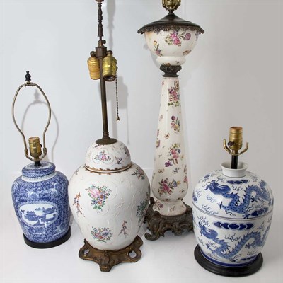 Lot 272 - Two Chinese Porcelain Lamps; Together with Two...