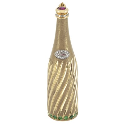 Lot 1175 - Gold, Ruby, Emerald and Diamond Pepsi Bottle Brooch