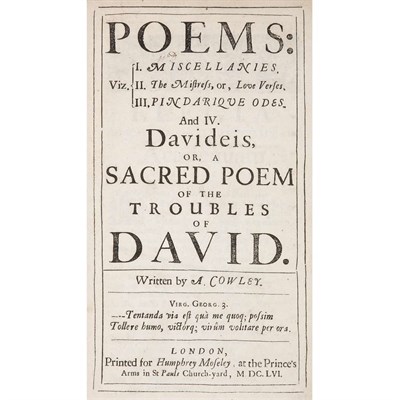 Lot 177 - COWLEY, ABRAHAM Poems... London: Humphrey...