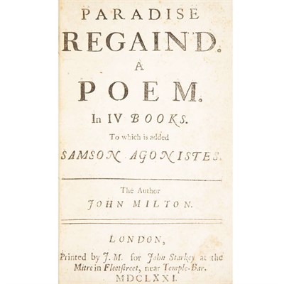 Lot 167 - MILTON, JOHN Paradise Regain'd. A Poem. In IV...