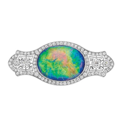 Lot 518 - Edwardian Platinum, Black Opal and Diamond Brooch