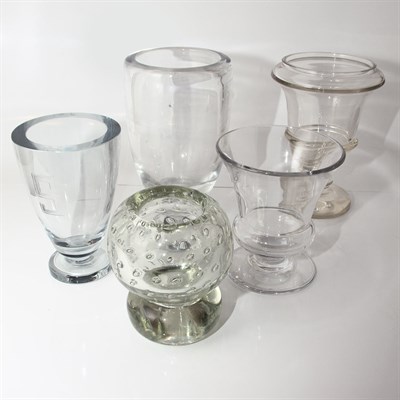 Lot 129 - Group of Five Colorless Glass Vases Height of...