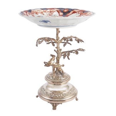 Lot 357 - Silver Plate and Imari Porcelain Centerpiece...