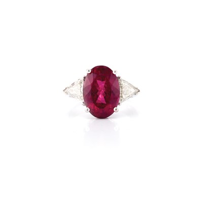 Lot 619 - White Gold, Rubellite and Diamond Ring