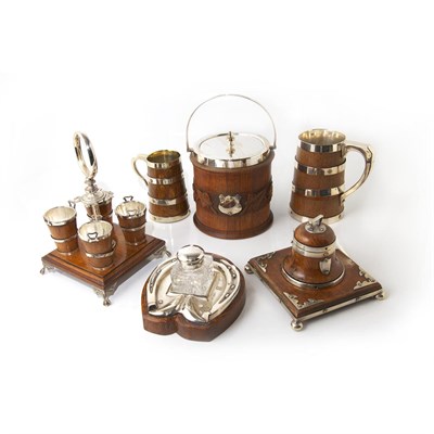 Lot 361 - Group of Six Silver Plate Mounted Wood Table...