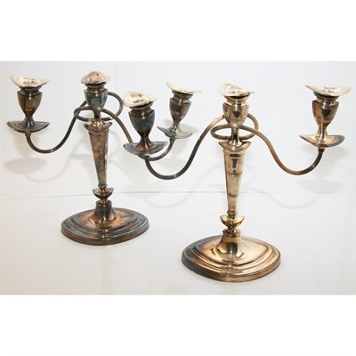 Lot 373 - Pair of Sheffield Silver Plated Three-Light...