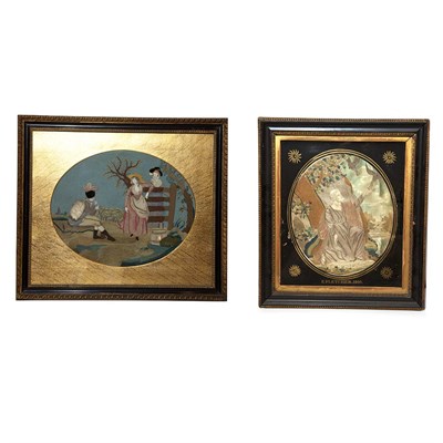 Lot 392 - Two Framed English Silk Needlework Pictures...