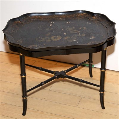 Lot 416 - Victorian Style Papier Mache Tray on Stand...