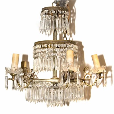 Lot 445 - Regency Style Gilt-Metal and Glass Five-Light...