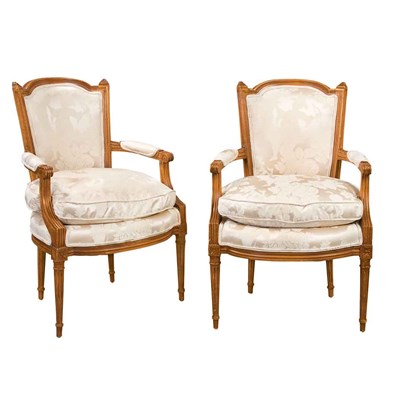 Lot 333 - Pair of Louis XVI Style Walnut Fauteuils