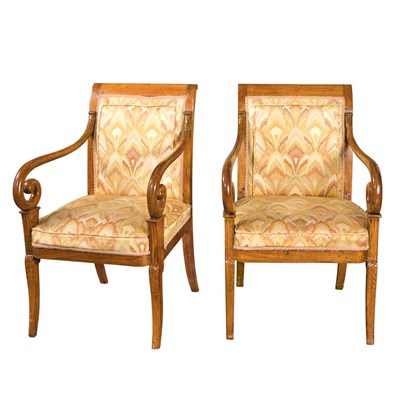 Lot 457 - Pair of Empire Style Fruitwood Fauteuils