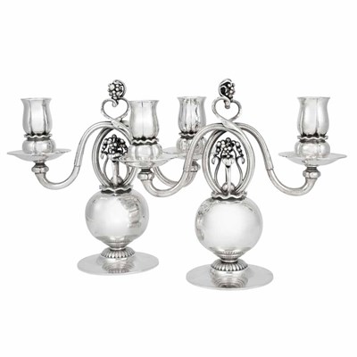 Lot 296 - Pair of Georg Jensen Sterling Silver Two-Light...