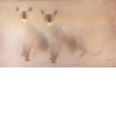 Lot 94 - Kaiko Moti [SIAMESE CATS] Color etching and...