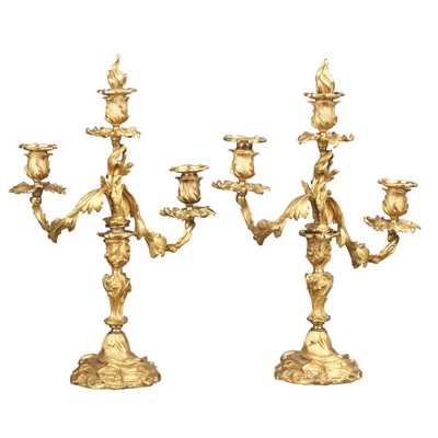 Lot 526 - Pair of Louis XV Style Gilt-Metal Three-Light...