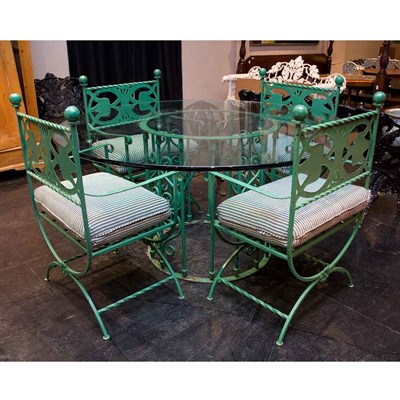 Lot 108 - Set of Four Green Painted Metal Garden Dining...