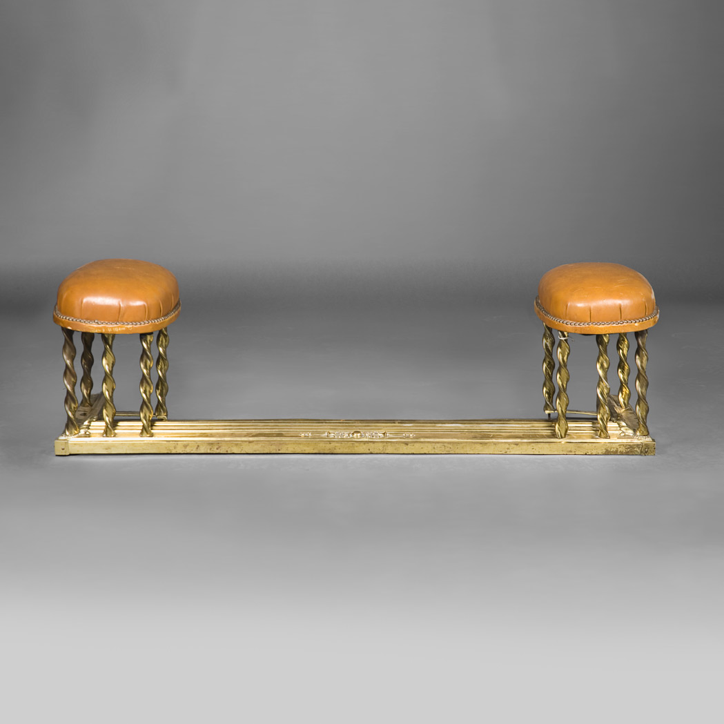 Lot 133 - Victorian Brass Leather Upholstered Fireplace...