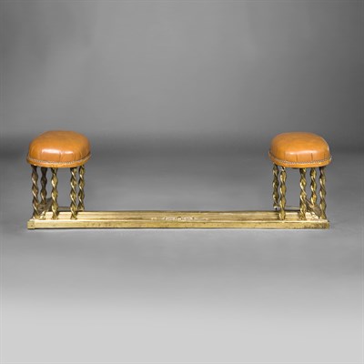Lot 133 - Victorian Brass Leather Upholstered Fireplace...