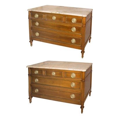 Lot 281 - Pair of Louis XVI Style Marble Top Mahogany...