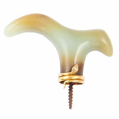 Lot 312 - Russian Gold Mounted Nephrite Jade Cane Handle...