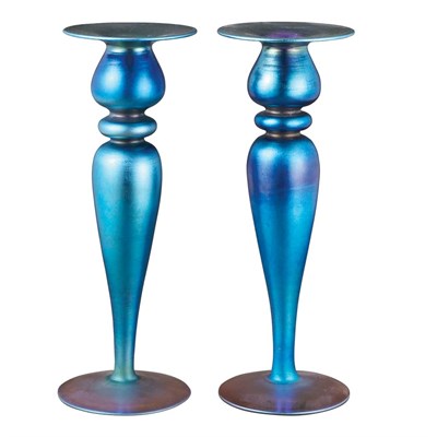 Lot 355 - Pair of Quezal Glass Candlesticks Circa 1922...