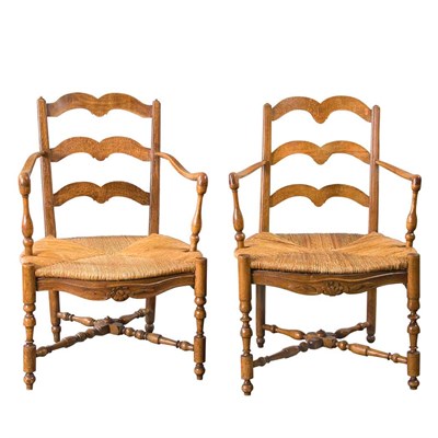 Lot 261 - Pair of Provincial Oak Rush Seat Armchairs