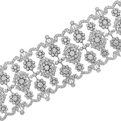 Lot 381 - Wide White Gold and Diamond Cuff Bracelet