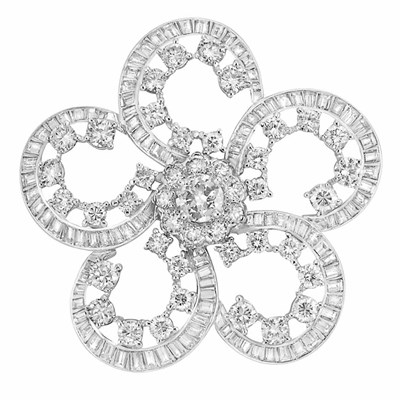Lot 113 - Platinum and Diamond Flower Pendant-Brooch