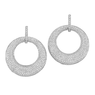Lot 359 - Pair of Reversible Two-Color Gold and Diamond Hoop Earrings