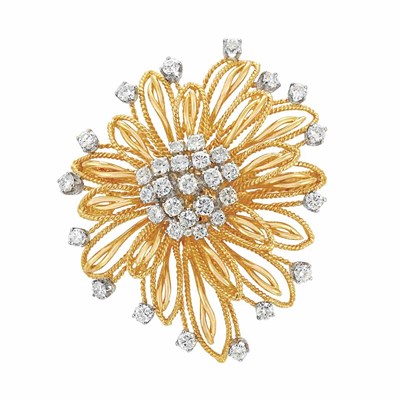 Lot 91 - Gold, Platinum and Diamond Flower Brooch