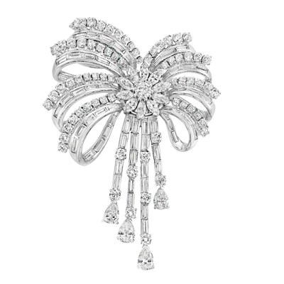 Lot 391 - Platinum and Diamond Bow Brooch