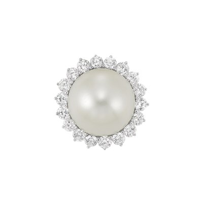 Lot 480 - White Gold, Cultured Pearl and Diamond Ring