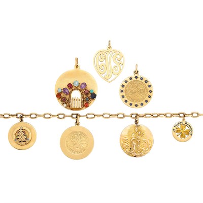 Lot 207 - Gold Charm Bracelet and Three Loose Charms