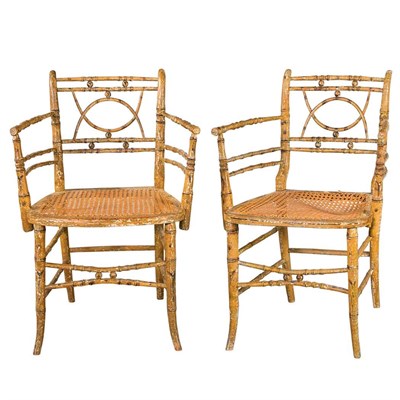 Lot 391 - Pair of Regency Faux Bamboo Armchairs