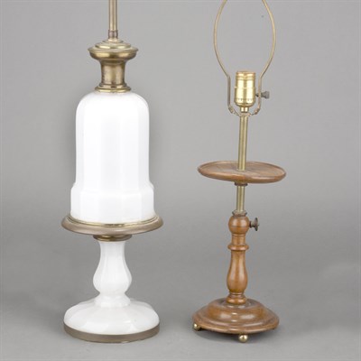 Lot 297 - Georgian Style Wood Candlestick Lamp; Together...