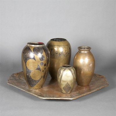 Lot 115 - Four Dinanderie or Inlaid Metal Vases and a...
