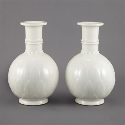 Lot 1522 - Pair of Danish Leaf Molded Porcelain Vases...