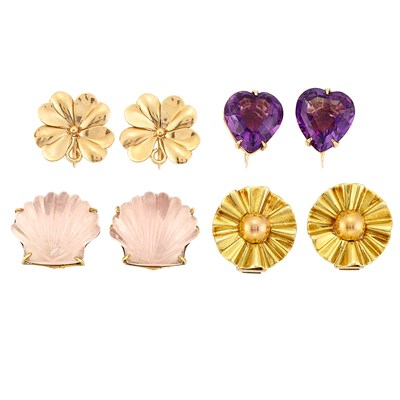 Lot 210 - Six Pairs of Gold and Gem-Set Earclips