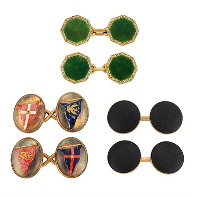 Lot 200 - Three Pairs of Period Gold Cufflinks and Single Cufflink