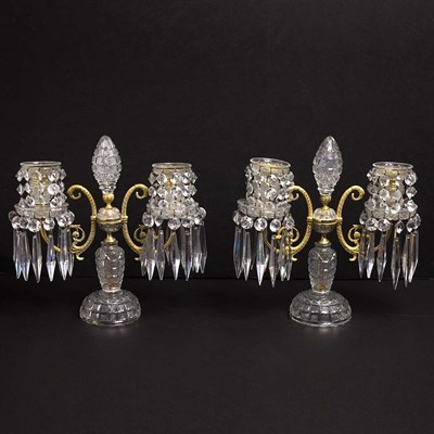 Lot 592 - Pair of Regency Gilt-Bronze and Cut Glass...