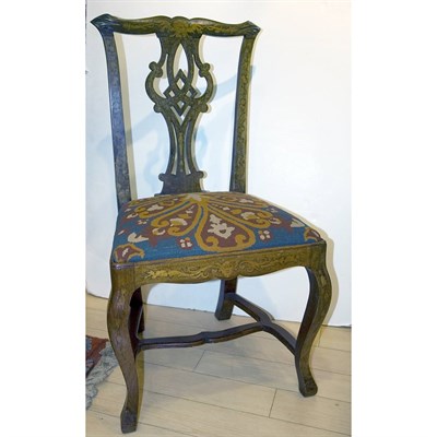 Lot 444 - Pair of Dutch Marquetry Inlaid Side Chairs