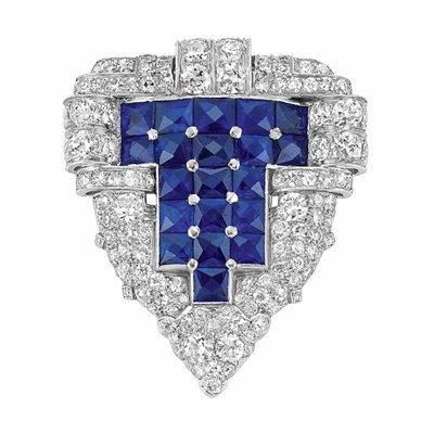 Lot 490 - Art Deco Platinum, Sapphire and Diamond Clip