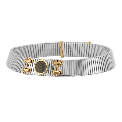 Lot 38 - Stainless Steel, Gold and Ancient Coin Necklace, Bulgari