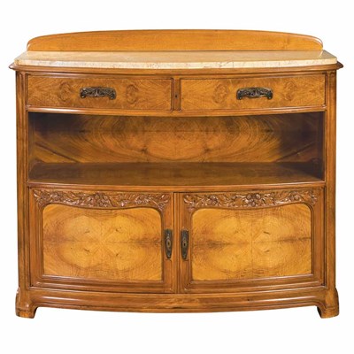 Lot 421 - French Art Nouveau Carved Walnut Bow Front...