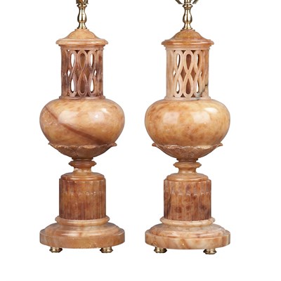 Lot 623 - Pair of Louis XVI Style Carved Alabaster Lamps...