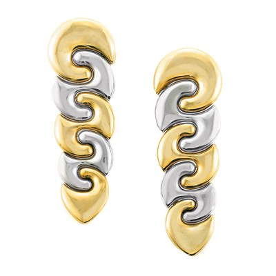 Lot 580 - Pair of Two-Color Gold Pendant-Earrings, Chimento