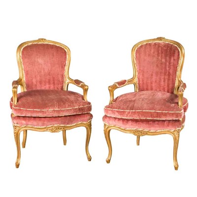 Lot 524 - Pair of Louis XV Style Gilt and Painted...