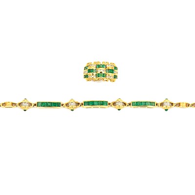 Lot 675 - Gold, Emerald and Diamond Bracelet and Ring
