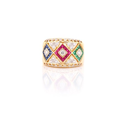 Lot 674 - Gold, Gem-Set and Diamond Band Ring